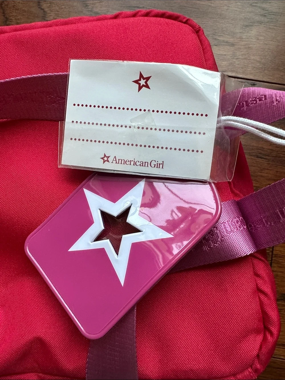 American Girl Red and Pink Doll Carrier with White Trim